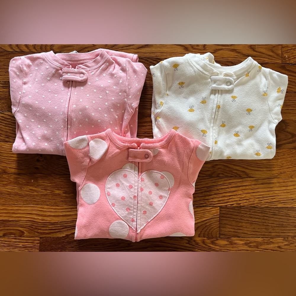 Carter’s 100% Cotton One-Piece Footie Pajama Lot of 3 Toddler Girl Size 18M